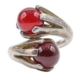 100 - ANILLO DE PLATA CON DOS CUENTAS GRANATES
