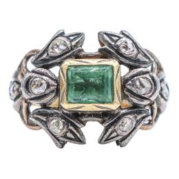 210  -  SORTIJA CON ESMERALDA Y DIAMANTES DEL S.XIX