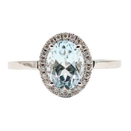 27  -  ANILLO ROSETÓN CON AGUAMARINA Y BRILLANTES