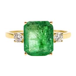 16  -  ANILLO CON ESMERALDA Y BRILLANTES