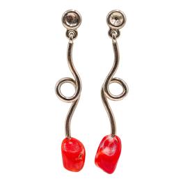 95  -  PENDIENTES LARGOS DE PLATA CON CORAL
