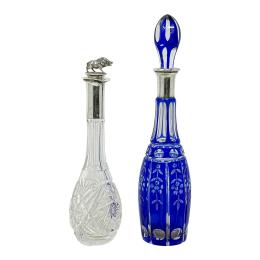 30 - DOS BOTELLAS CRISTAL CON EMBOCADURA DE PLATA AÑOS 30