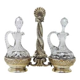 938 - VINAGRERAS EN PLATA Y CRISTAL DE MEDIADOS DE S. XX