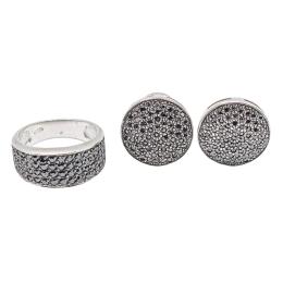 200 - PENDIENTES Y ANILLO CON CIRCONITAS NEGRAS