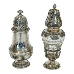 803  -  PAREJA DE ESPECIEROS DE CRISTAL Y PLATA DE PRINCIPIOS S. XX 