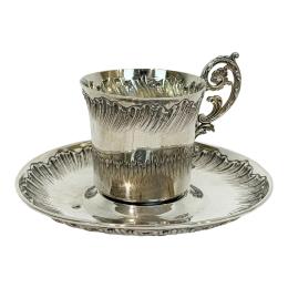 819  -  TAZA CON PLATO DE PLATA FRANCESA DE FINALES S. XIX