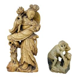 437 - DOS FIGURAS PIEDRA JABONOSA DE MEDIADOS DE SIGLO XX
