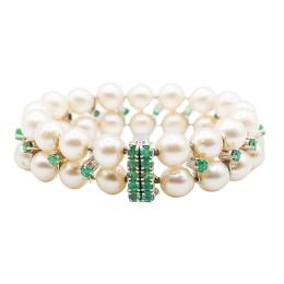 343 - PULSERA DE PERLAS Y ESMERALDAS, AÑOS 60
