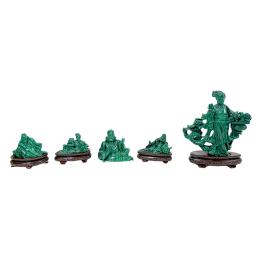 496 - CINCO FIGURAS ORIENTALES DE MALAQUITA DE LOS AÑOS 70