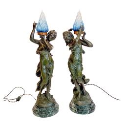 253  -  PAREJA DE LÁMPARAS ART NOUVEAU DE MEDIADOS S.XX