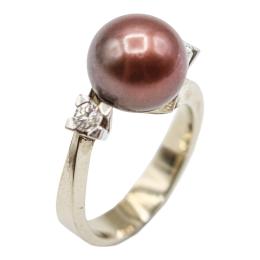92 - ANILLO CON PERLA CHOCOLATE Y BRILLANTES