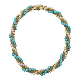 103 - GARGANTILLA CON PERLAS Y TURQUENITA DE LOS AÑOS 60