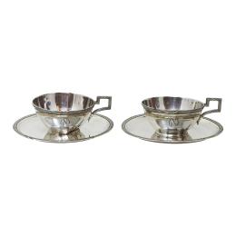 713 - DOS TAZAS CON PLATO EN PLATA DEL PRIMER TERCIO S.XX