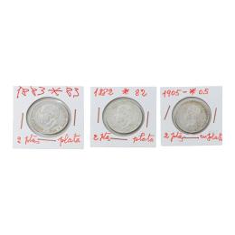 487 - TRES MONEDAS DE DOS PESETAS DE PLATA   