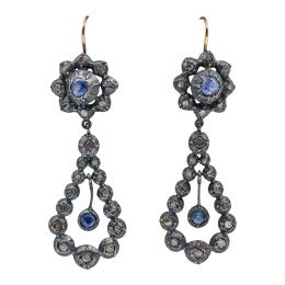 130 - PENDIENTES LARGOS CON DIAMANTES Y ZAFIROS