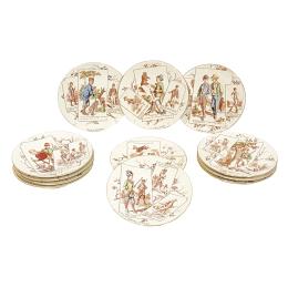 454 - DOCE PLATOS DE LOZA SARREGUEMINES DE PRINCIPIOS DEL S.XX
