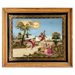 1173 -  BORDADO SOBRE FONDO PINTADO DEL SIGLO XIX