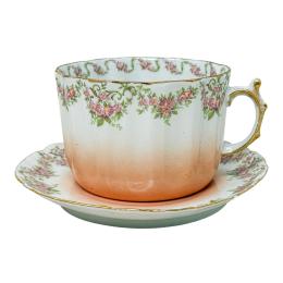 470 - GRAN TAZA Y PLATO EN PORCELANA DEL PRIMER TERCIO DEL  XX