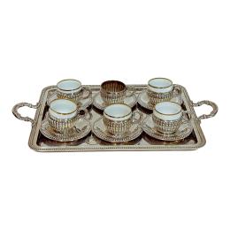 698 - BANDEJA Y SEIS TAZAS DE CAFÉ CON PLATO PRIMER TERCIO S.XX