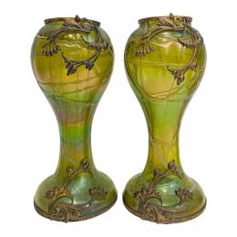 87 - PAREJA DE JARRONES EN CRISTAL DE BOHEMIA DE PRINCIPIOS S.XX
