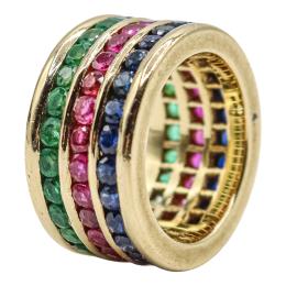 107 - ANILLO ANCHO CON ZAFIROS, ESMERALDAS Y RUBÍES