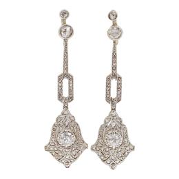 302 - PENDIENTES LARGOS CON DIAMANTES, DE LOS AÑOS 20-30