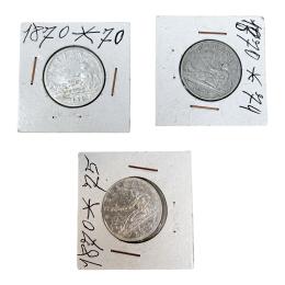 380 - COLECCIÓN DE TRES MONEDAS DE 2 PESETAS DE 1870