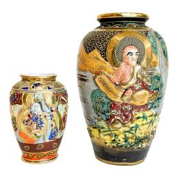 510 - DOS JARRONES DE LOZA JAPONESA DE LOS AÑOS 40