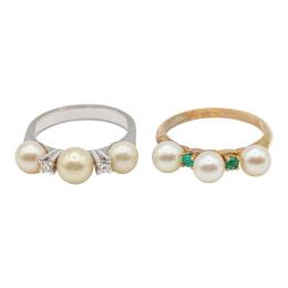 221 - DOS ANILLOS CON PERLAS Y BRILLANTES