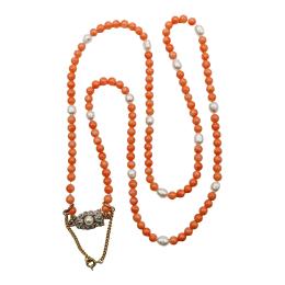 116 - COLLAR LARGO DE PERLAS Y CORAL ROSA