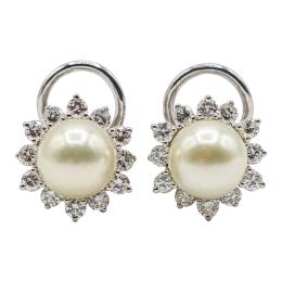 313 - PENDIENTES ROSETONES CON PERLAS Y BRILLANTES,  MEDIADOS S.XX
