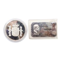427 - MONEDA Y LINGOTE DE PLATA
