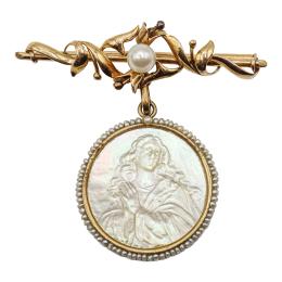 141 - BROCHE ALFILER CON MEDALLA DE LOS AÑOS 40