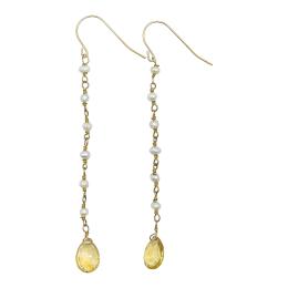 160 - PENDIENTES LARGOS CON PERLAS Y CITRINOS