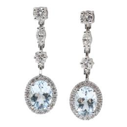 226 - PENDIENTES LARGOS CON DIAMANTES Y AGUAMARINAS