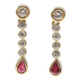 222 - PENDIENTES LARGOS CON BRILLANTES Y RUBÍES
