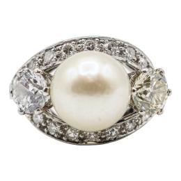 272 - SORTIJA CON PERLA Y DIAMANTES, DE LOS AÑOS 50
