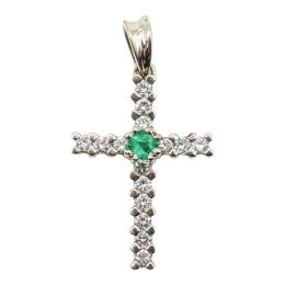 145 - CRUZ COLGANTE CON BRILLANTES Y ESMERALDA