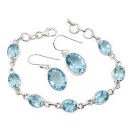 376 - PULSERA Y PENDIENTES CON TOPACIOS AZULES