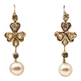 153 - PENDIENTES CON PERLAS Y DIAMANTES DEL S.XIX