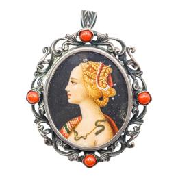 77 - BROCHE COLGANTE CON MINIATURA, DE MEDIADOS S.XX