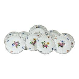 575 - JUEGO DE POSTRE DE PORCELANA HISPANIA DE MEDIADOS S. XX
