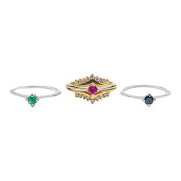 56 - ANILLO CON BRILLANTES Y TRES ANILLOS SOLITARIOS