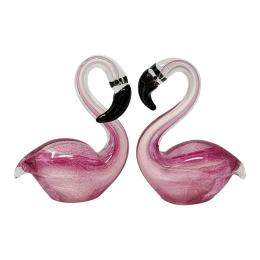 42 - PAREJA DE FLAMENCOS DE CRISTAL DE MURANO ÚLTIMO CUARTO S. XX