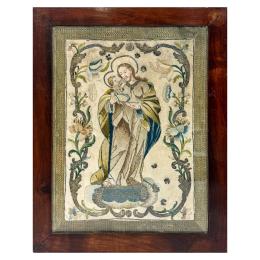 210 - BORDADO RELIGIOSO ENMARCADO DEL S.XIX