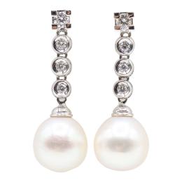 158 - PENDIENTES LARGOS CON BRILLANTES Y PERLAS AUSTRALIANAS