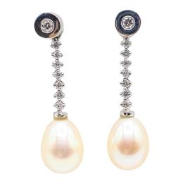157 - PENDIENTES LARGOS CON BRILLANTES Y PERLAS
