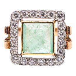 267 - SORTIJA ROSETÓN CON ESMERALDAS Y DIAMANTES, AÑOS 40