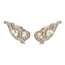 170 - PENDIENTES CON DIAMANTES Y PERLAS, DE LOS AÑOS 30