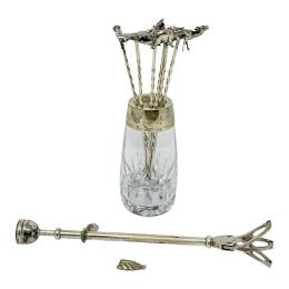 815 - CONJUNTO DE PINCHOS DE APERITIVO Y PINZA DE HIELO EN PLATA